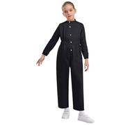 Alvivi Tuta Intera da Lavoro per Bambini Fascia Elastica Salopette da Protettiva Ragazzi Pilota Operaio Meccanico Monopezzo Manica Lunga Ginnastica Workwear Nero 11-12 anni