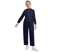 Alvivi Tuta Intera da Lavoro per Bambini Fascia Elastica Salopette da Protettiva Ragazzi Pilota Operaio Meccanico Monopezzo Manica Lunga Ginnastica Workwear Blu navy 7-8 anni