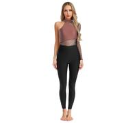 Alvivi Tuta Intera per Pattinaggio Artistico Donna Monospalla con Strass Bodysuit Leotard Ginnastica in Rete Trasparente Jumpsuit Danza Latina Allenamente Dusty Pink S