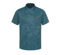 Alvivi Unisex Giacche da Chef Giacca da Cuoco da Uomo in Cotone Traspirante da Cucina Manica Corta Divise Chef Uniforme da Lavoro Camicia da Cameriere Ristorante Manica Corta Blu Lago M