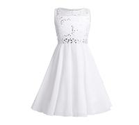 Alvivi Vestito Principessa Bambina Cerimonia Nuziale in Pizzo Ricamato Abito da Sera Cocktail Comunione Elegante Vestito da Festa Compleanno Damigella Senza Maniche