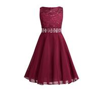 Alvivi Vestito Principessa Bambina Cerimonia Nuziale in Pizzo Ricamato Abito da Sera Cocktail Comunione Elegante Vestito da Festa Compleanno Damigella Senza Maniche