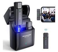 Alvoxcon Wireless Lavalier - Microfono wireless da bavero per iPhone iPad, microfono a clip da 2,4 GHz con custodia di ricarica per interviste, TikTok, Facebook Live Stream, YouTube Vlog registrazione