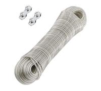 alwaiiz Filo per bucato con anima in acciaio, 30 m, per esterni, con 2 tenditori, extra forte per balcone e giardino, portata di 120 kg