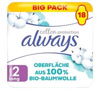 Always Cotton Protection - Assorbenti igienici ultra lunghi con ali X18, superficie in 100% cotone biologico
