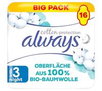 Always Cotton Protection Ultra Night Assorbenti igienici con ali X16, superficie in 100% cotone biologico