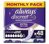 Always Discreet - Assorbenti per incontinenza da donna, Ultimate Night, assorbenza 8, 48 assorbenti (12 x 4), extra sicuri, debolezza della vescica, neutralizzatore di odori