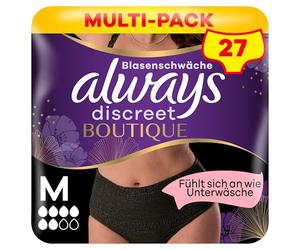 Always Discreet Boutique, mutande per incontinenza Plus M, nero, 9 pezzi, per la vescica sensibile, blocca gli odori, l'umidità e previene le perdite