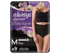 Always Discreet Boutique, mutande per incontinenza Plus M, nero, 9 pezzi, per la vescica sensibile, blocca gli odori, l'umidità e previene le perdite
