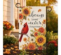 Always Loved Never Forgotten Red Cardinal Fall Garden Flag, 30,5 x 45,7 cm