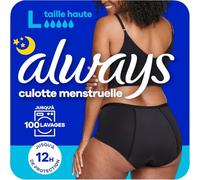 Always - Mutandine Mestruali Lavabile Notte, L, 42-44, 1 Biancheria intima Mestruale, Nero, Flusso Medio Ad Abbondante, Riutilizzabile Fino a 100 Lavaggi, Fino a 12 ore Di Protezione, Comfort Per