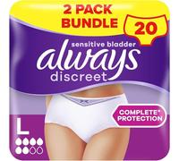 Always Pantaloni per incontinenza discreti da donna, L, UK 16-22, bianchi, assorbenza 6, 20 biancheria intima/mutandine (10 x 2 confezioni), (l'imballaggio può variare)