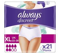 Always Pantaloni per incontinenza discreti da donna, taglia XL, alta assorbenza Plus 21 pantaloni (7 x 3 confezioni), neutralizzatore di odori, protezione completa, per vescica sensibile, la confezione può variare