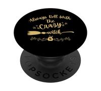 Always Roll With The Crazy Witch - Calderone esagonale con manico di scopa PopSockets PopGrip Adesivo