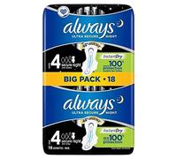 Always Ultra Secure Night Assorbenti Ali 18 Cuscinetti Super Assorbenti, Sottili, Neutralizza gli odori Extra Copertura, Taglia 4