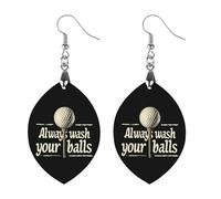 Always Wash Your Golf Balls - Orecchini pendenti da donna, alla moda, in legno, con stampa, Love, Legno, Nessuna pietra preziosa