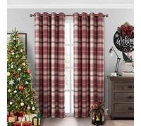 always4u 100% tende oscuranti a quadri con occhielli per camera da letto in tessuto scozzese spazzolato assegno coppia di Highland effetto lana trattamento per finestre per soggiorno, rosso 100x127 cm