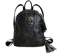 AlwaySky Zaino da donna con teschio, borchiato, alla moda, stile gotico, con nappe e cerniera, Rotondo nero, 1, Zaini Daypack