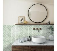 Alwayspon 23 x 29 cm x 10 pezzi verde pallido a spina di pesce adesivi in vinile da parete, autoadesivi, impermeabili, paraspruzzi adesivi per cucina, bagno, parete