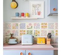 Alwayspon Adesivi per piastrelle da parete in vinile, autoadesive, 10 pezzi, 20 cm, autoadesive, per pavimenti in vinile, impermeabili, paraspruzzi, per cucina e bagno, motivo floreale