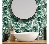 Alwayspon Adesivi per Piastrelle in Vinile Impermeabili, Peel and Stick Autoadesivi per Rivestimento Paraschizzi Cucina Bagno Soggiorno, Adesivo da Parete Stile Boho, 15x15cm x 25pz, Foglie Verdi