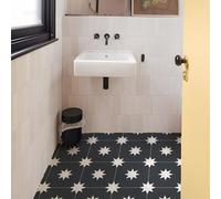 Alwayspon - Adesivo per piastrelle, 25 pezzi x 20 cm / 8 pollici, nero e bianco floreale, autoadesivo, adesivi per piastrelle da attaccare per bagno e cucina, paraschizzi, adesivi per piastrelle in