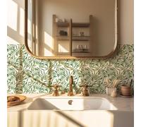 Alwayspon Adesivo per piastrelle, foglie di piante verdi, autoadesivo, per bagno, cucina, paraspruzzi, in vinile, 10 pezzi x 15 cm