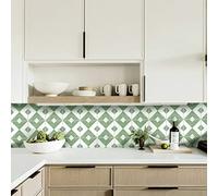 Alwayspon Adesivo per piastrelle vinilico impermeabile, da staccare e incollare, adesivo per piastrelle autoadesivo per cucina, bagno, stile Boho, adesivo murale, 20 x 20 cm x 10 pezzi, verde e bianco