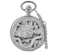 Alwesam Orologio da tasca al quarzo con design drago, numeri romani, con catena, regalo di compleanno per la festa del papà, Argento 17., tutti i giorni