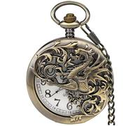 Alwesam Orologio da tasca al quarzo con design drago, numeri romani, con catena, regalo di compleanno per la festa del papà, 23.-BRONZO, tutti i giorni