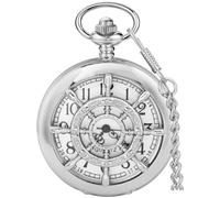 Alwesam Orologio da tasca vintage con timone e numeri arabi, cassa al quarzo, con catena, regalo ideale per donne e uomini, CF1463-argento, tutti i giorni