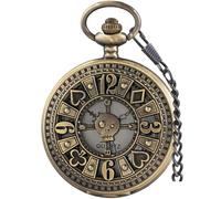 Alwesam Orologio da tasca vintage con timone e numeri arabi, cassa al quarzo, con catena, regalo ideale per donne e uomini, CF1016-BRONZO, tutti i giorni