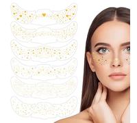 Alwodici 6 Pezzi Lentiggini Adesivo,Face Glitter Lentiggini,Golden Tattoo Sticker,Impermeabile e resistente al sudore Tattoo Sticker,Adatto per Trucco,Fotografia di Vacanze,Decorazione del Partito
