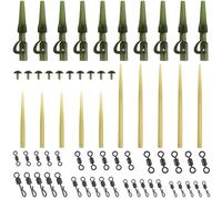 Alwonder Kit di 55 clip di sicurezza per la pesca alla carpa, set include girelle nere opache e girelle QC per pesca alla carpa, manicotti anti-groviglio, pacchetto azione per carp rig