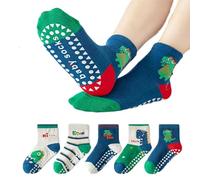 Alxad Calze Antiscivolo in Cotone Calzini Corti Bambini Ragazzi Ragazze Sottili Estivi Dinosauri Motivo 1-12 Anni, 5 Paia