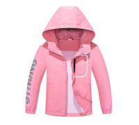 ALXHUTE Giacca antipioggia impermeabile per bambini e bambine, impermeabile leggero giacca a vento con cappuccio, rosa, 7-8 Years