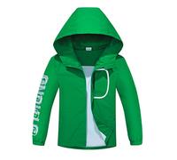 ALXHUTE Giacca antipioggia impermeabile per bambini e ragazze, giacca a vento leggera con cappuccio, Verde, 9-10 Years