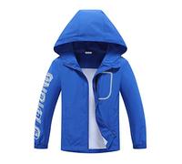 ALXHUTE Giacca impermeabile per bambini, colonna d'acqua, per le mezze stagioni, con cappuccio, Blu, 130