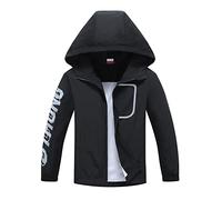 ALXHUTE Giacca impermeabile per bambini, colonna d'acqua, per le mezze stagioni, con cappuccio, Nero , 160