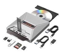 Alxum Lettore DVD- Masterizzatore CD Esterno USB 3.2 con Slot M.2 e SD/Micro SD - Tutto-in-Uno da 10 Gbps per Windows, PC, Mac, Linux - Plug & Play (Grigio ABS)