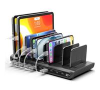 Alxum Stazione di Ricarica USB 10 Porte 60W, Multi Caricatore USB con Display LED, 8×USB-C e 2×USB-A, Smart Charging Station per iPhone, iPad, Phone, Tablet, Android, Ideale per Casa, Ufficio e Scuole