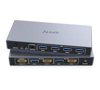 Alxum USB HDMI 2 PC KVM switch 1 monitor che supporta 4K60HZ, due computer per condividere uno schermo con quattro porte USB, tra cui controller desktop, 2 cavi USB e adattatore di alimentazione