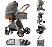 ALYIKOU passeggino neonati 3 in 1,passeggino portatile con neonato di lusso con ad alta vista Carrozzina reversibile fronte mamma e strada, 25KG,Nero