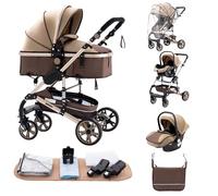 ALYIKOU trio passeggino neonati in offerta fino 25 kg,Carrozzina reversibile fronte mamma e strada, Pieghevole，Con borsa mamma, portabicchieri, copertura antipioggia cachi (H739 cachi)