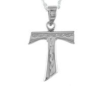 Alylosilver Collana con Pendente Croce Tau in Argento per Donna - Croce di San Francesco. Include una catena d'argento da 45 cm e una confezione regalo