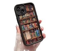 Alyova Bookshelf Phone Case, Alyova Book Phone Case, Anti-Slip Shockproof and Drop-Resistant TPU Protective Cover for iPhone 16 15 14 13 12 11 Pro Max (Black,16PROMAX)