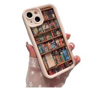Alyova Bookshelf Phone Case, Alyova Book Phone Case, Anti-Slip Shockproof and Drop-Resistant TPU Protective Cover for iPhone 16 15 14 13 12 11 Pro Max (White,13)