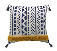 Alysheer Federa decorativa per cuscino bohémien trapuntata con nappe e frange, 45 x 45 cm, in velluto di cotone, reversibile, per divano, soggiorno, camera da letto (blu navy senape)