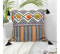 Alysheer Federa per cuscino decorativa in stile bohémien, trapuntata, con nappe e frange, 45 x 45 cm, in velluto di cotone, reversibile, per divano, soggiorno, camera da letto (arancione senape)