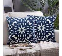 Alysheer Set di 2 federe decorative ricamate, 45,7 x 45,7 cm, motivo classico boho mandala, resistenti, in 100% tela di cotone, comode, per divano, soggiorno (blu navy)